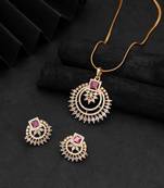 Charming deep rani color american diamond pendant set created for festive wear