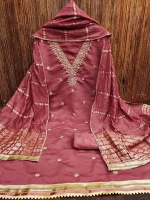 ethnic motifs embroidered sequinned unstitched dress material 1