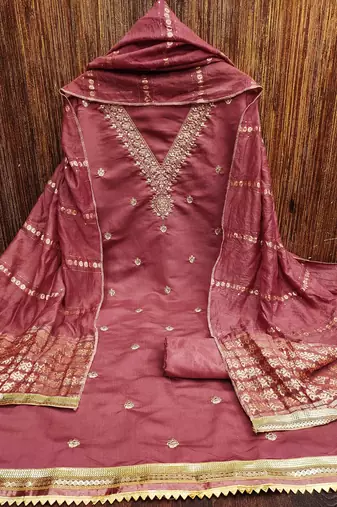 ethnic motifs embroidered sequinned unstitched dress material