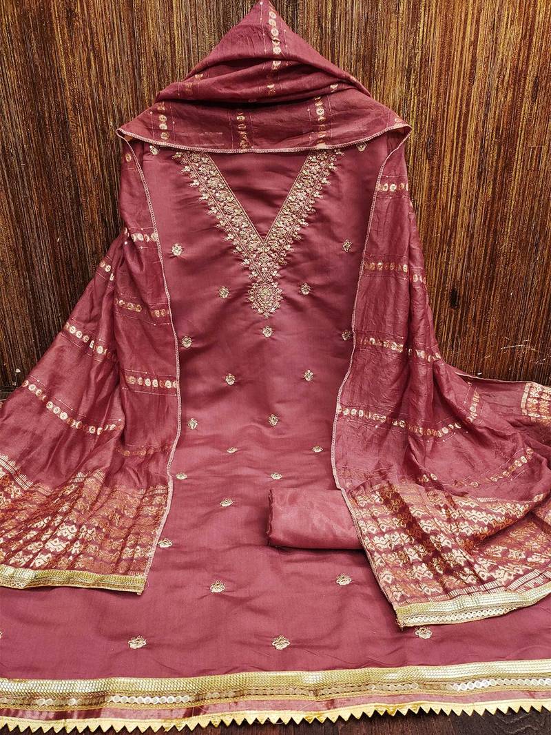 ethnic motifs embroidered sequinned unstitched dress material