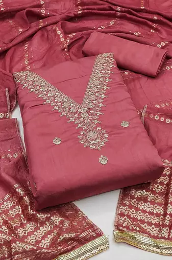 ethnic motifs embroidered sequinned unstitched dress material