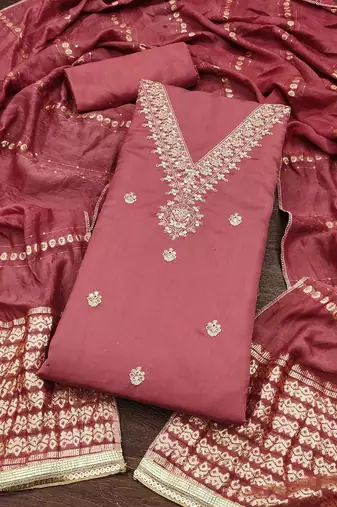 ethnic motifs embroidered sequinned unstitched dress material