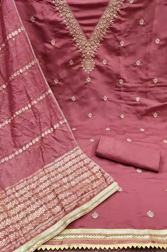 ethnic motifs embroidered sequinned unstitched dress material
