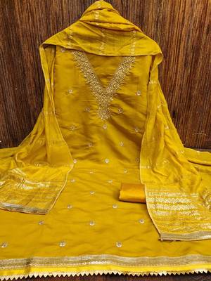 ethnic motifs embroidered sequinned unstitched dress material 1