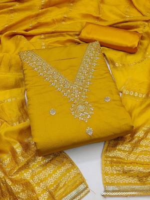 ethnic motifs embroidered sequinned unstitched dress material 2