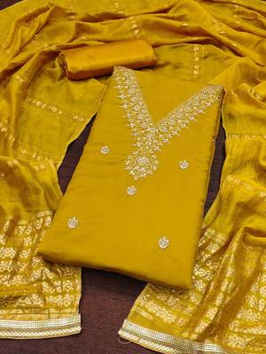 ethnic motifs embroidered sequinned unstitched dress material 3