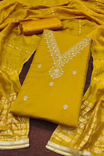 ethnic motifs embroidered sequinned unstitched dress material