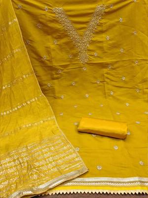 ethnic motifs embroidered sequinned unstitched dress material 4