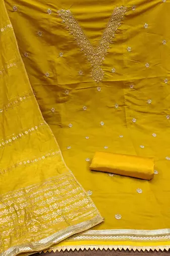 ethnic motifs embroidered sequinned unstitched dress material