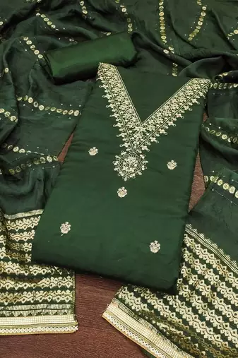 ethnic motifs embroidered sequinned unstitched dress material