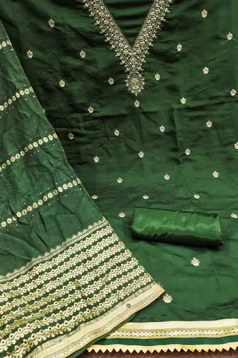 ethnic motifs embroidered sequinned unstitched dress material