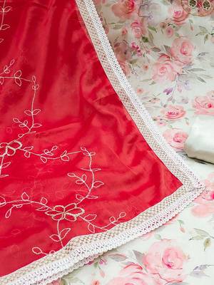 floral printed beads & stones detailed modal cotton unstitched dress material 5
