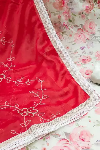 floral printed beads & stones detailed modal cotton unstitched dress material