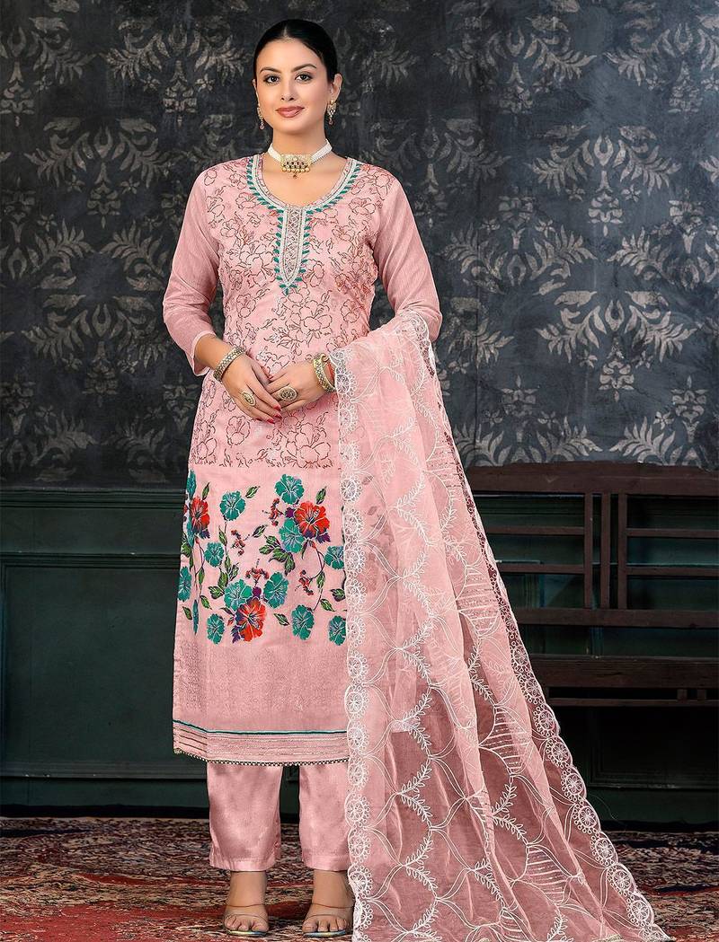 floral printed beads and stones unstitched dress material