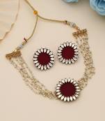 Chic deep maroon color choker handcraft necklace set styled for ethnic outfits