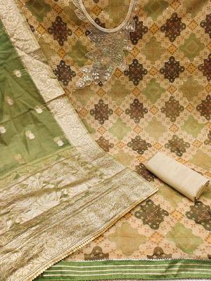 floral printed beads & stones dress material 2