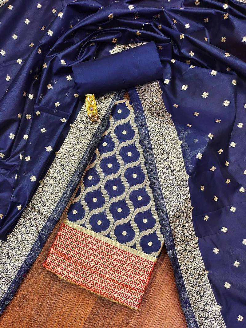 geometric woven design zari unstitched dress material