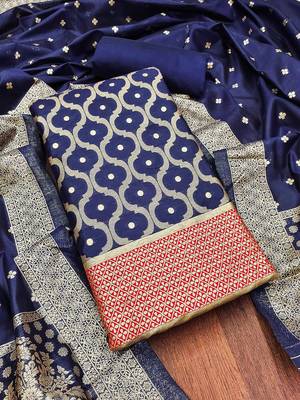 geometric woven design zari unstitched dress material 2