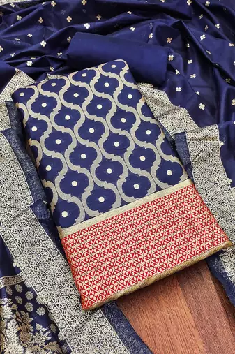 geometric woven design zari unstitched dress material