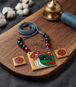 Colorfully carved multi color wooden handcraft necklace set specially made for festivals