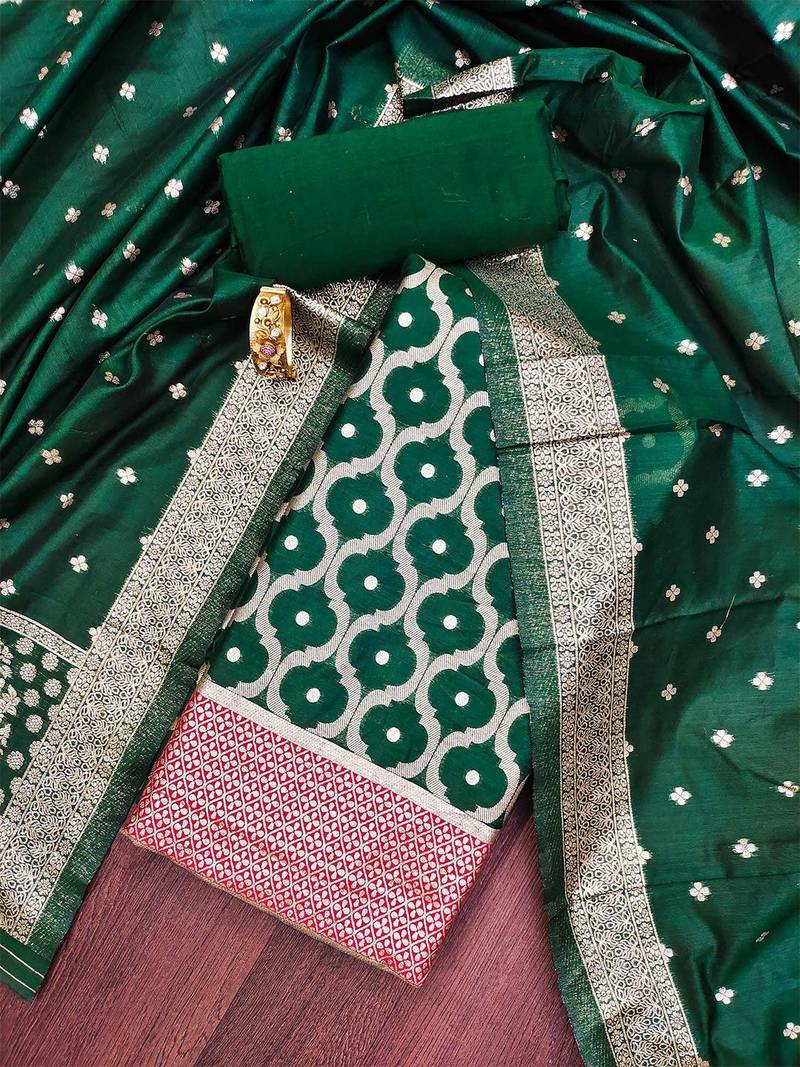 geometric woven design zari unstitched dress material