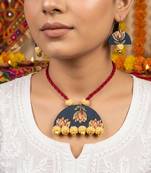 Handwoven folk multi color fabric handcraft necklace set tailored for sangeet gatherings