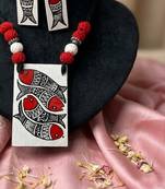 Classic crimson red color wooden handcraft necklace set perfect for traditional styling