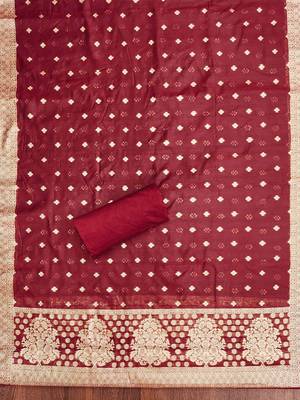 geometric woven design zari unstitched dress material 4
