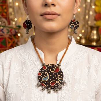 Vibrant handcrafted multi color fabric handcraft necklace set created for sangeet parties 1