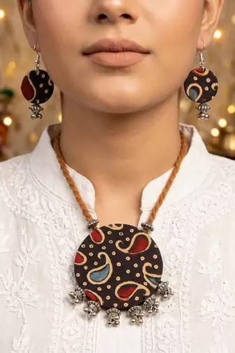 Vibrant handcrafted multi color fabric handcraft necklace set created for sangeet parties