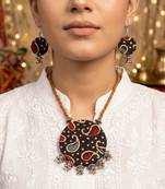 Vibrant handcrafted multi color fabric handcraft necklace set created for sangeet parties