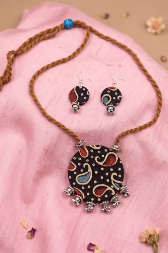 Vibrant handcrafted multi color fabric handcraft necklace set created for sangeet parties