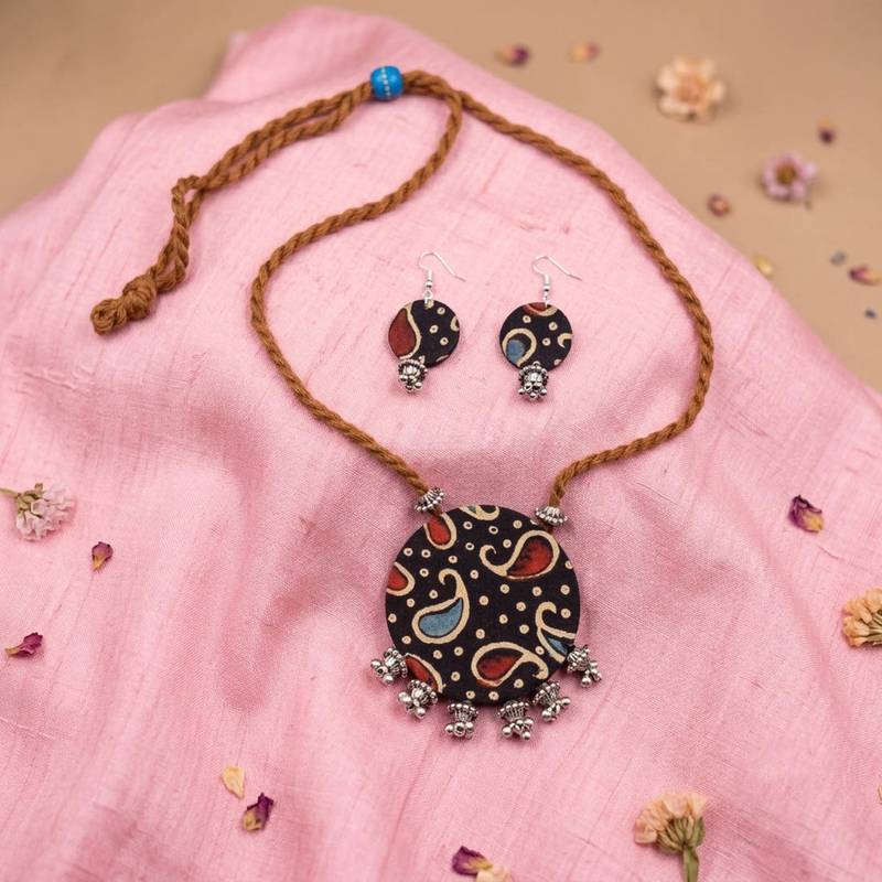 Vibrant handcrafted multi color fabric handcraft necklace set created for sangeet parties