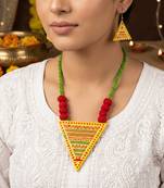 Bright sunshine yellow color wooden handcraft necklace set perfect for haldi rituals