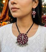 Boho style multi color fabric handcraft necklace set designed for modern outfits