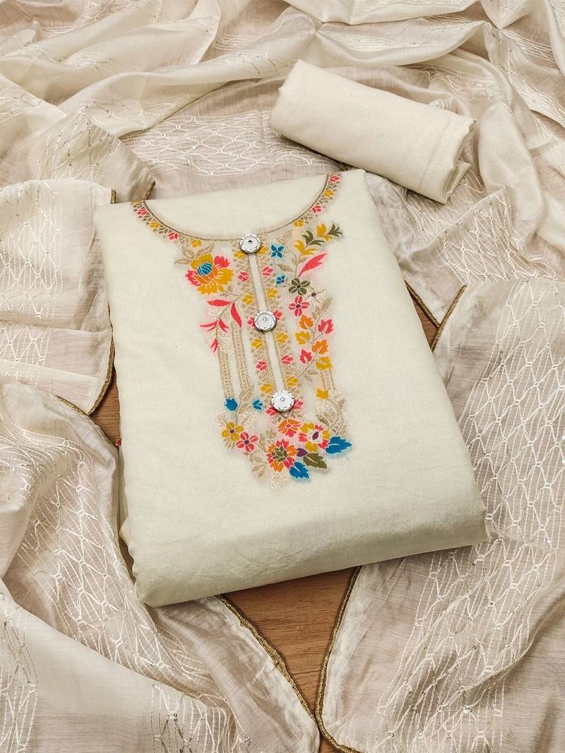 printed embroidered unstitched dress material