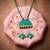 Lush natural green color fabric handcraft necklace set styled for festive outfits