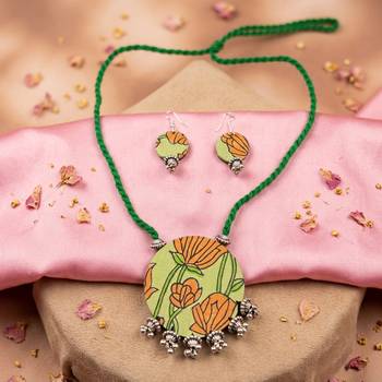 Festive peacock multi color fabric handcraft necklace set suitable for cultural parties 1