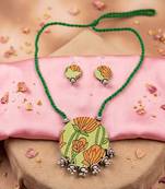 Festive peacock multi color fabric handcraft necklace set suitable for cultural parties