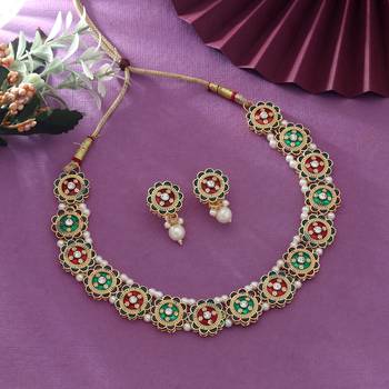 Traditional ethnic maroon & green color meenakari necklace set for festive outfits 1