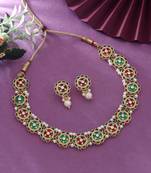 Traditional ethnic maroon & green color meenakari necklace set for festive outfits