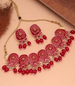 Vibrant ruby red color meenakari necklace set specially designed for wedding wear