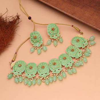 Refreshing pastel light green color meenakari necklace set suitable for spring gatherings 1