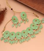 Refreshing pastel light green color meenakari necklace set suitable for spring gatherings