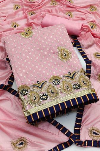 ethnic motifs embellished unstitched dress material