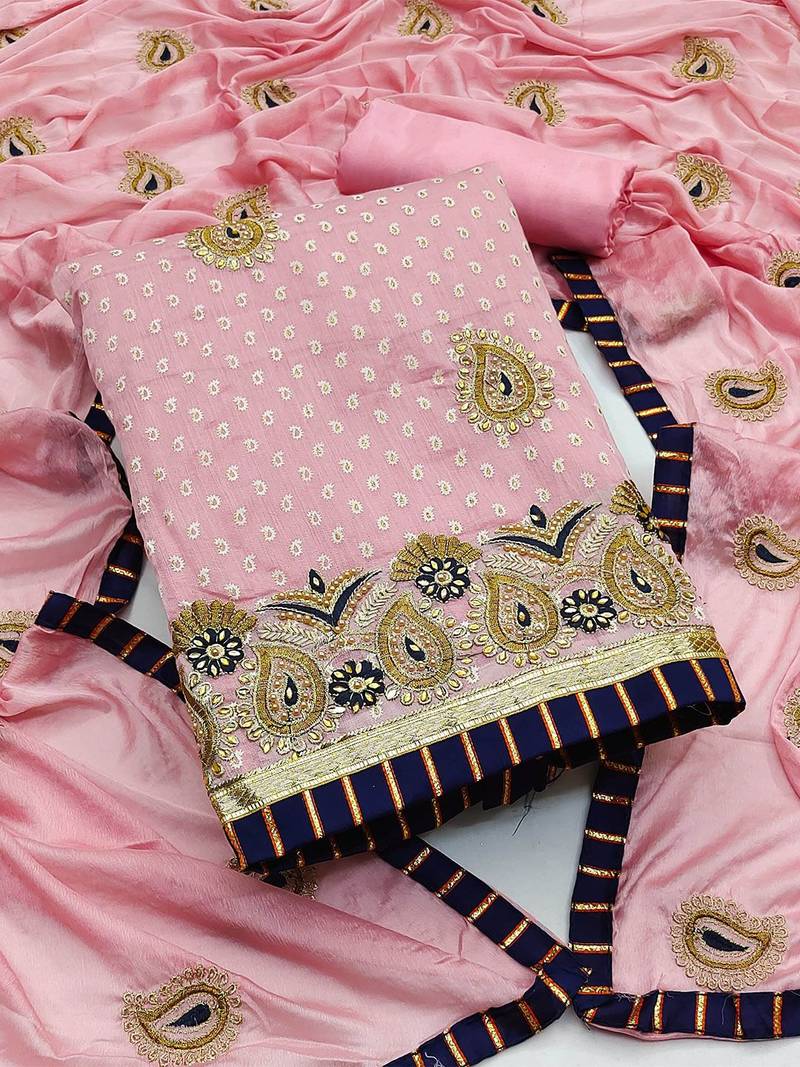 ethnic motifs embellished unstitched dress material