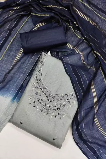ethnic motifs embroidered mirror work detail unstitched dress material