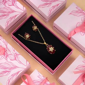 Classic crimson red color fashion chain pendant with earring set for celebrations 1