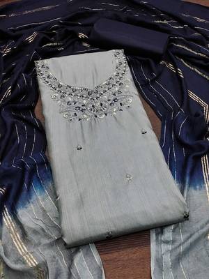 ethnic motifs embroidered mirror work detail unstitched dress material 2