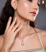 Soft delicate peach color fashion chain pendant with earring set for minimalist style